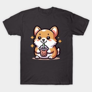 cute corgi loves boba T-Shirt